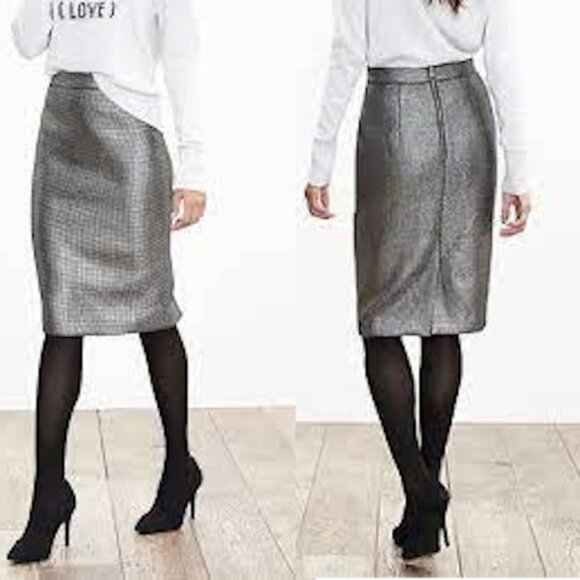 New Banana Republic Gunmetal Jacquard Pencil Skirt Career Sz 8 - Picture 14 of 16